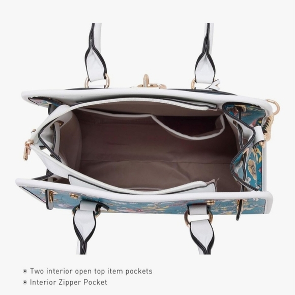 🌟NWOT Designer Inspired White Blue  Handbag Satchel With Gold Lock🌟 - Picture 5 of 7